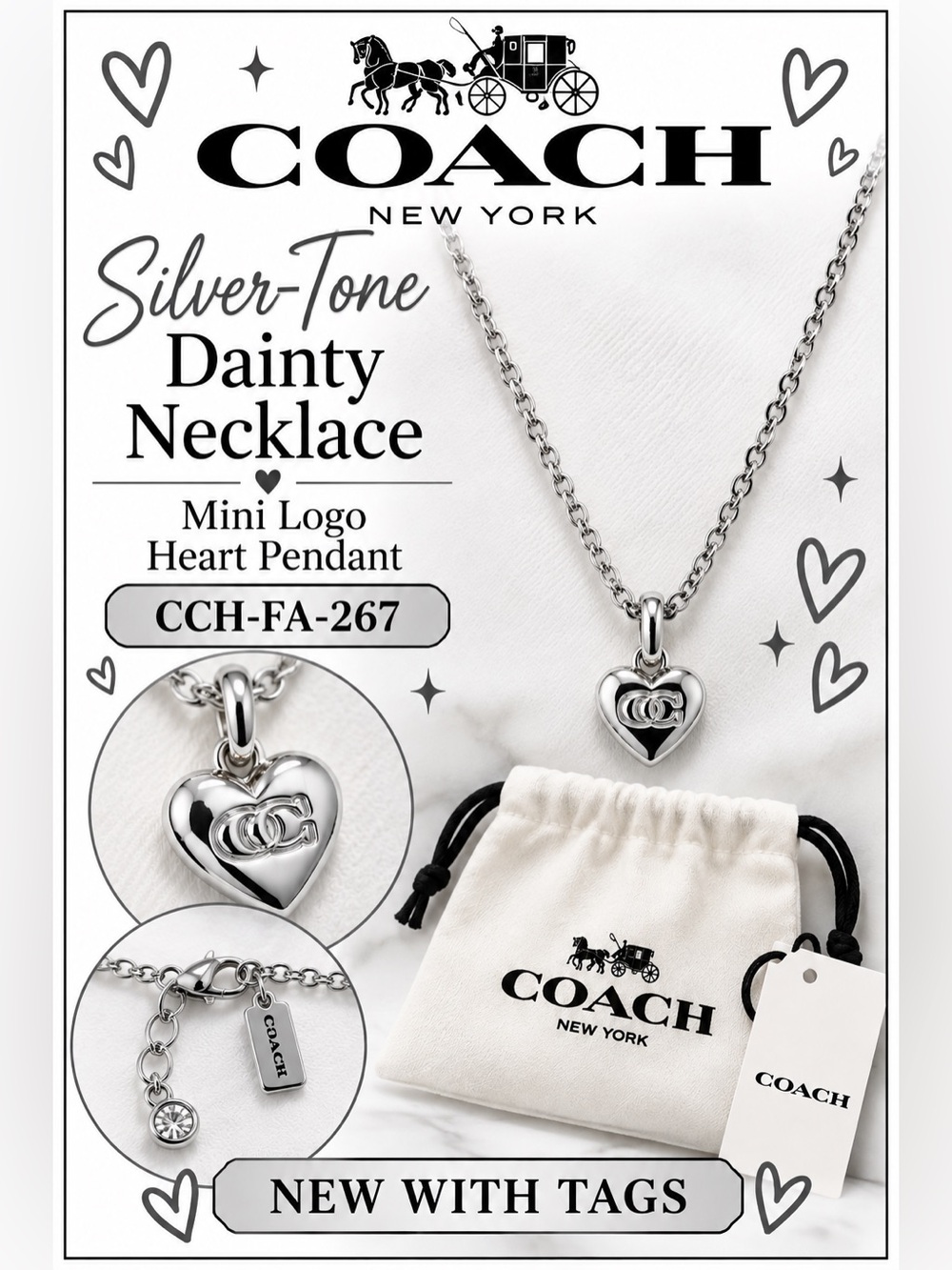Coach CCH-FA-267 Gold Mini Heart Pendant Necklace